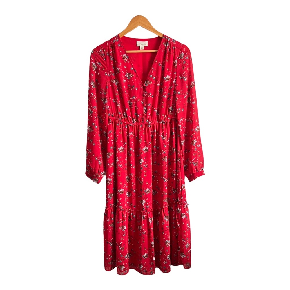 Red Floral Anthropologie The Korner Dress